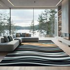 Coastal Wave Abstract Blue Gradient Striped Rug