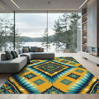 Golden Teal Jagged Diamond Medallion Rug