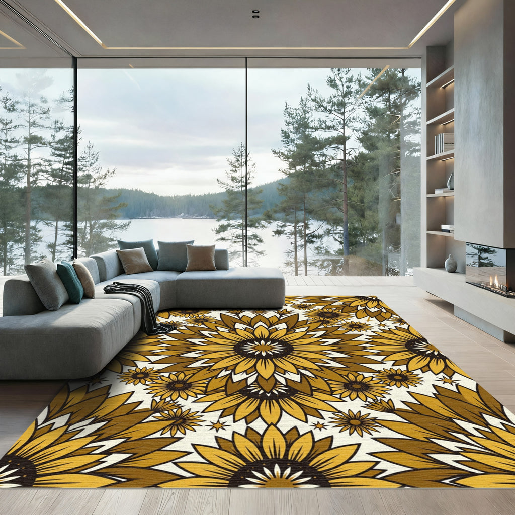 Golden Sunflower Bloom Medallion Rug