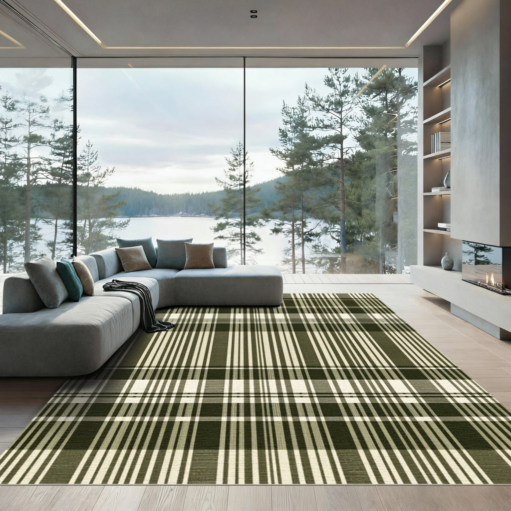 Forest Green Plaid Tartan Check Rug