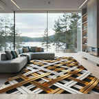 Golden White Interwoven Stripe Rug