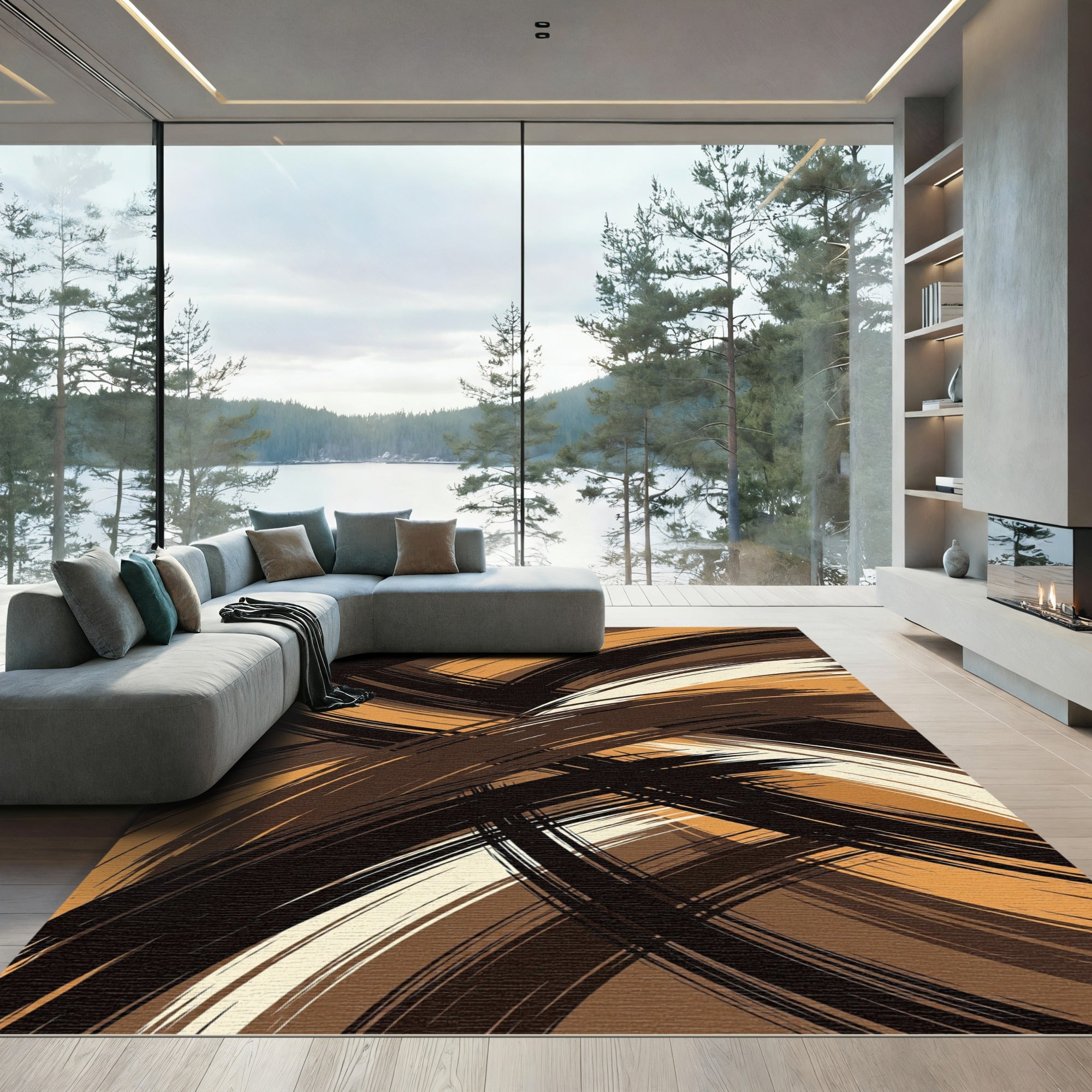 Earthy Toned Swirl Brushstrokes Rug