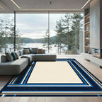 Navy Blue Gold Geometric Stripe Rug