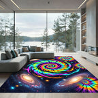 Vibrant Cosmic Tie-Dye Spiral Galaxy Rug