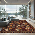 Octagonal Damask Medallion Deep Burgundy Rug