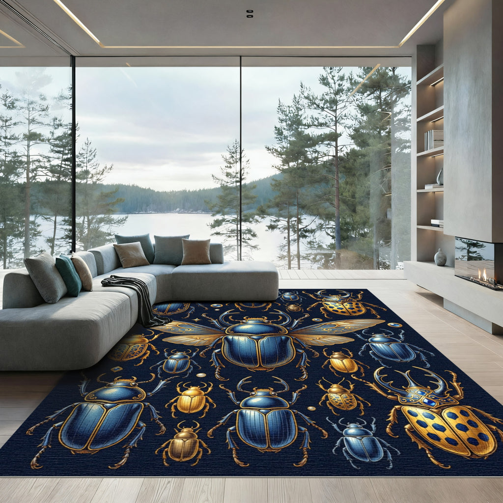 Ornate Golden Beetle And Sapphire Insect Rug