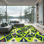 Whimsical Tribal Bird Trees Triangle Pattern Rug