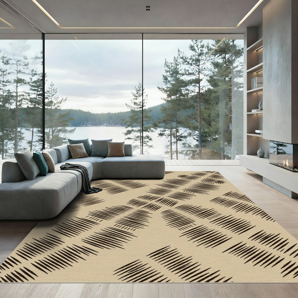 Textured Black White Diamond Lines Rug