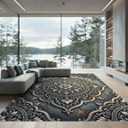 Elegant Antiqued Silver Floral Medallion Rug