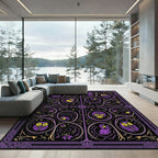 Purple Yellow Owl Whimsical Folk Art Rug