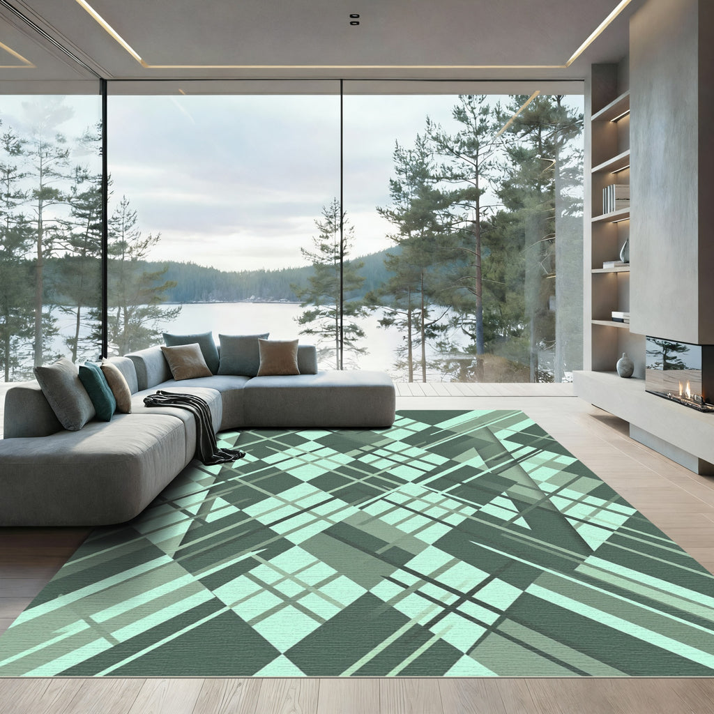 Sage Green Modern Geometric Diamond Art Rug