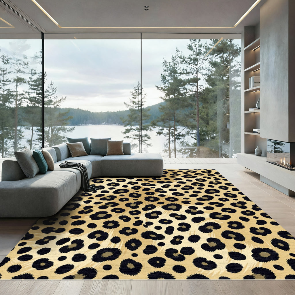 Classic Gold and Black Leopard Spot Rug