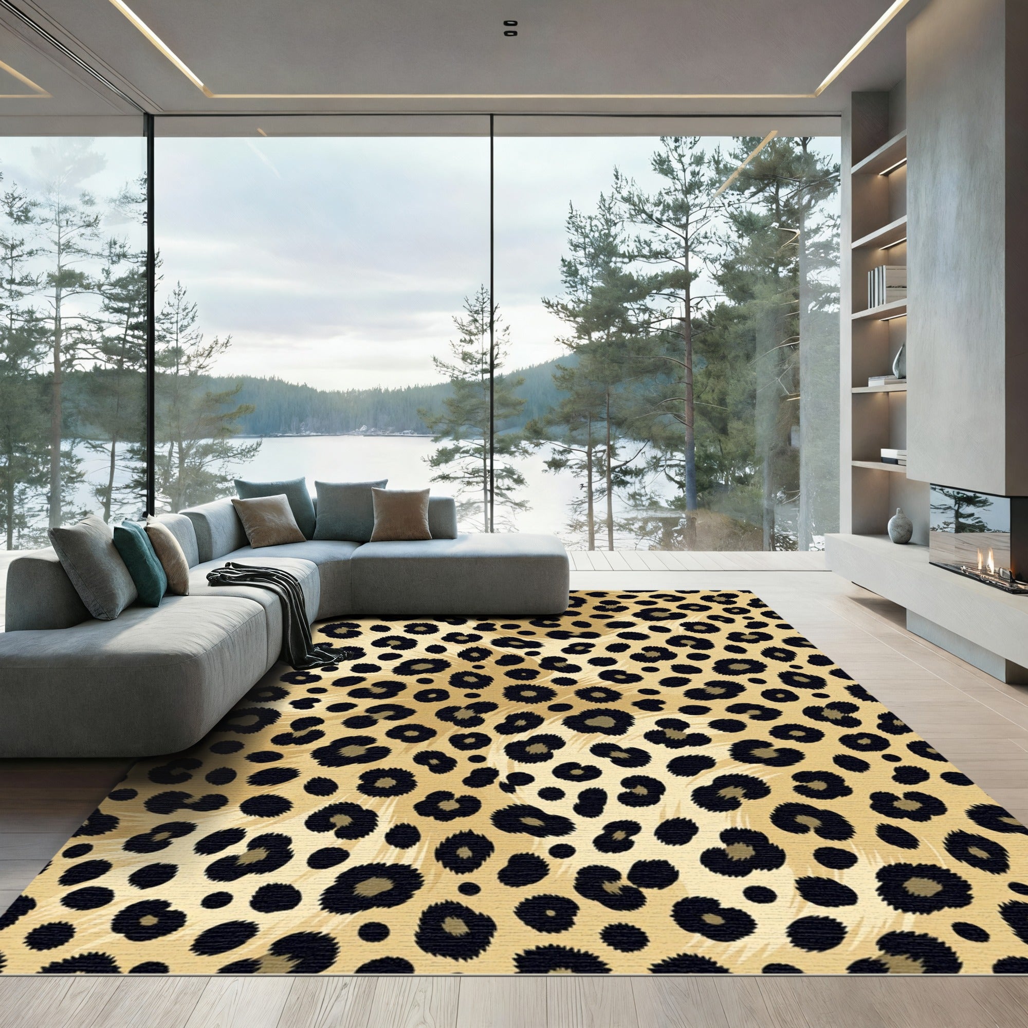Classic Gold and Black Leopard Spot Rug