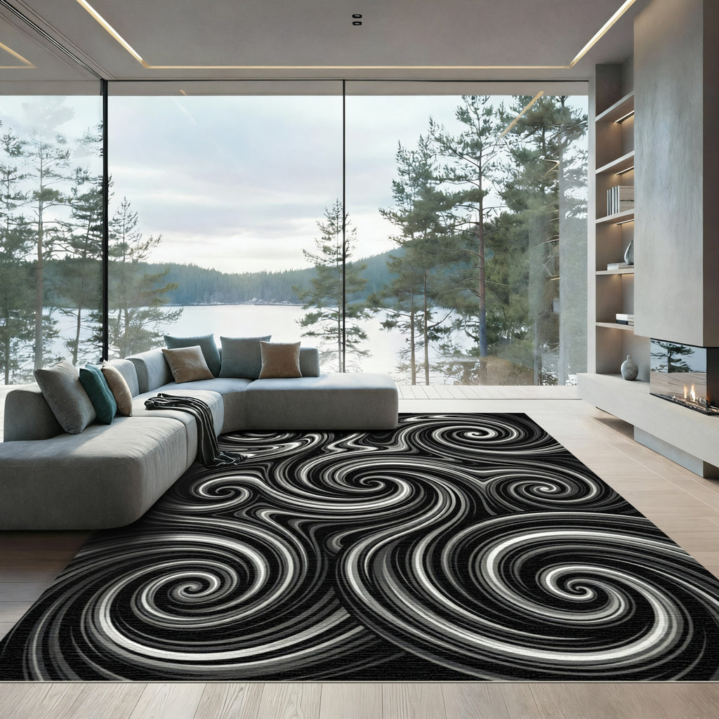 Monochromatic Swirl Vortex Abstraction Rug