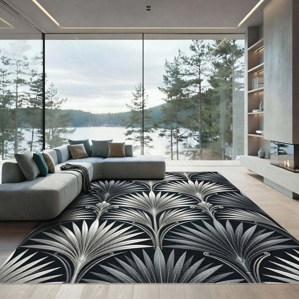 Art Deco Silver Palm Frond Rug