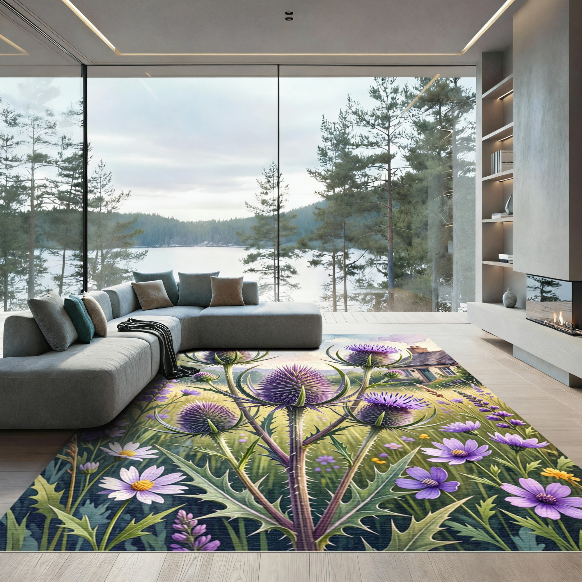 Vibrant Purple Thistle Wildflower Meadow Rug