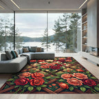 Garden Lattice Red Coral Roses Rug