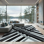Modern Monochrome Charcoal Geometric Crosshatch Rug