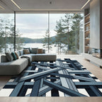 Modern Blue Interlocking Geometric Weave Rug