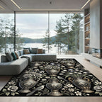Elegant Black Floral Iris Vase Rug