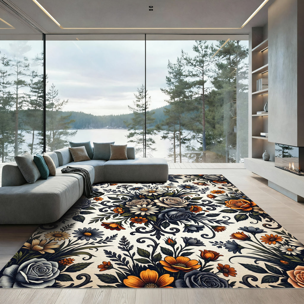 Vintage Orange Gray Floral Swirl Rug