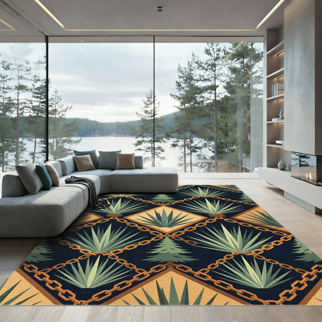 Dark Blue Green Agave Lattice Rug