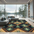Dark Blue Green Agave Lattice Rug