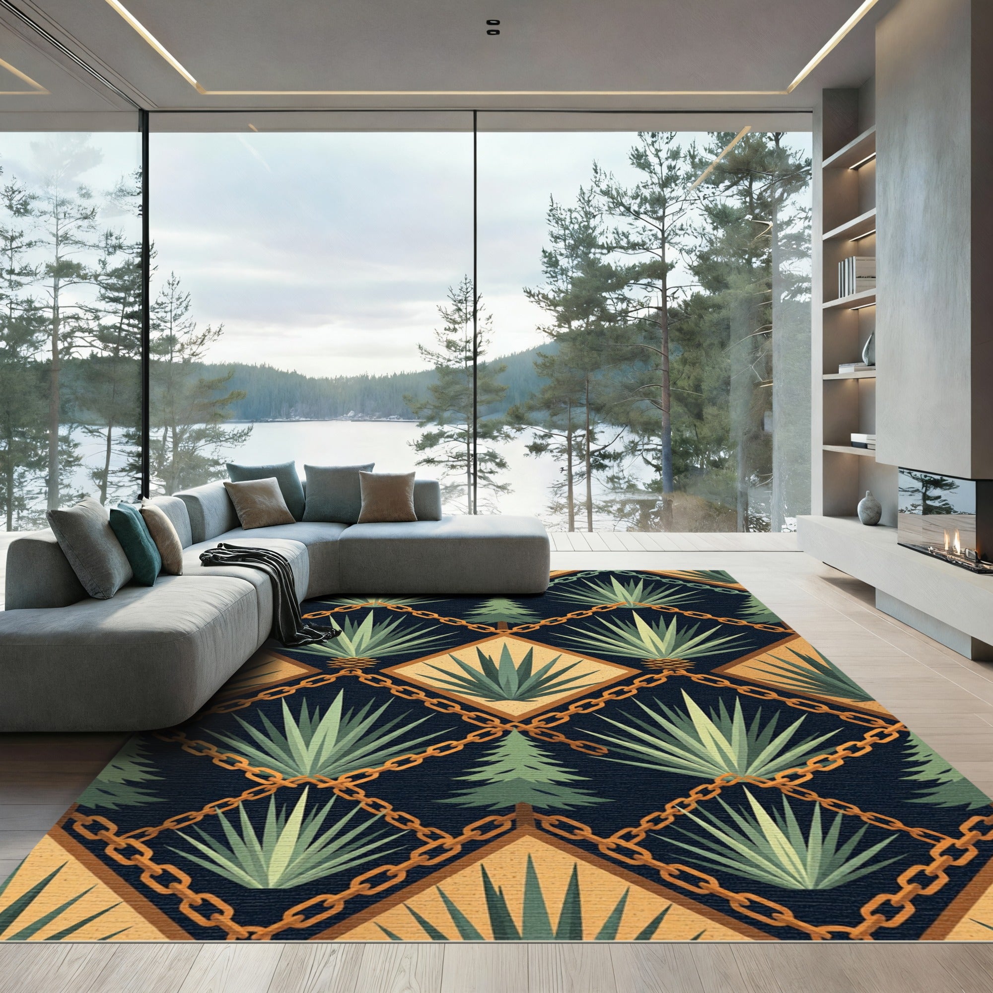 Dark Blue Green Agave Lattice Rug