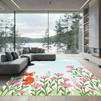 Whimsical Red Fox Garden Bloom Rug