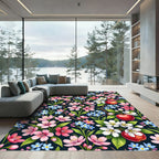 Blossoming Apple Orchard Floral Navy Backdrop Rug