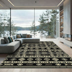 Tribal Black Geometric Diamond Stripe Rug
