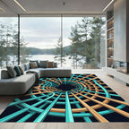 Teal and Gold Abstract Radial Tunnel Rug