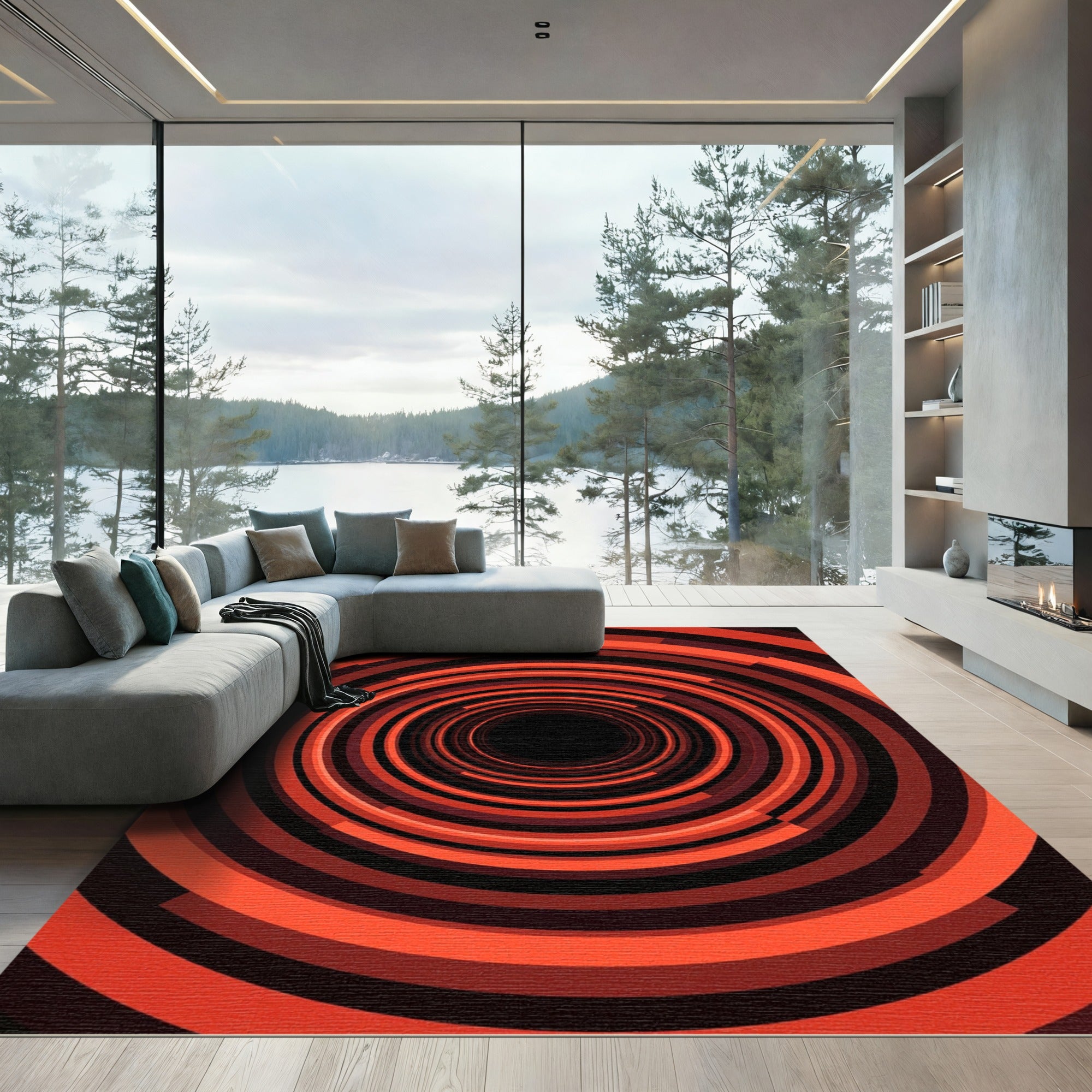 Red Concentric Circles Vortex Tunnel Rug