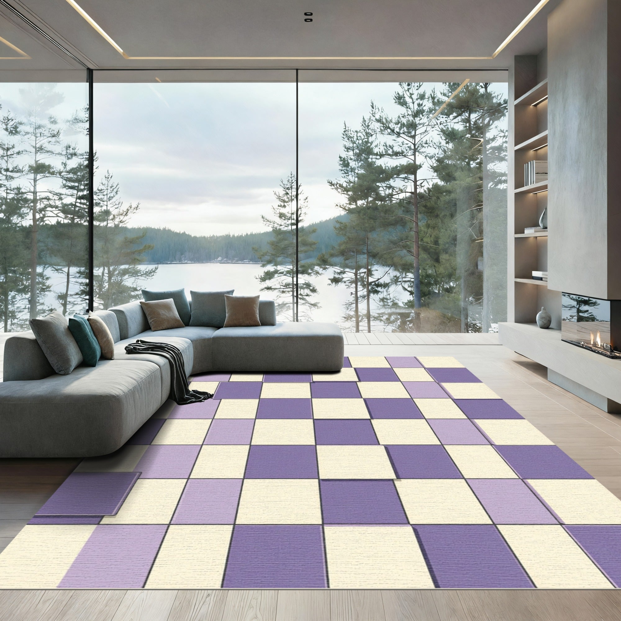 Lavender Cream Checked Illusion Rug