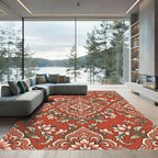 Coral Floral Damask Scrolling Vines Rug