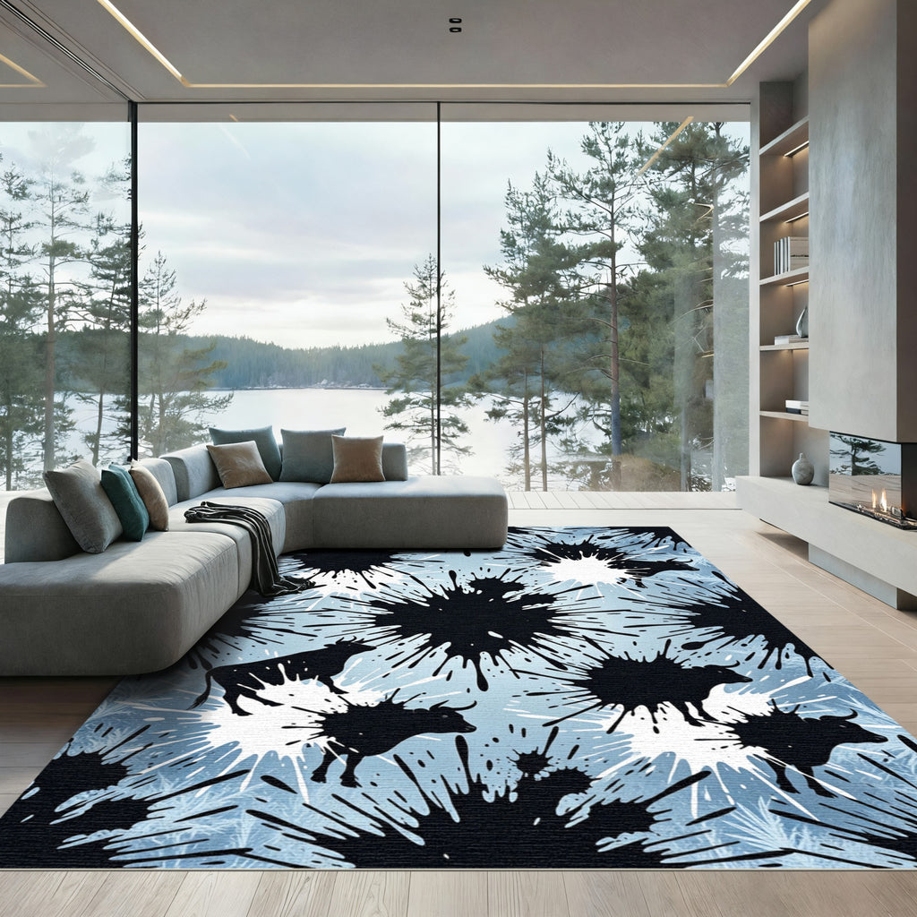 Abstract Black Bull Ink Splash Rug