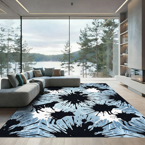 Abstract Black Bull Ink Splash Rug