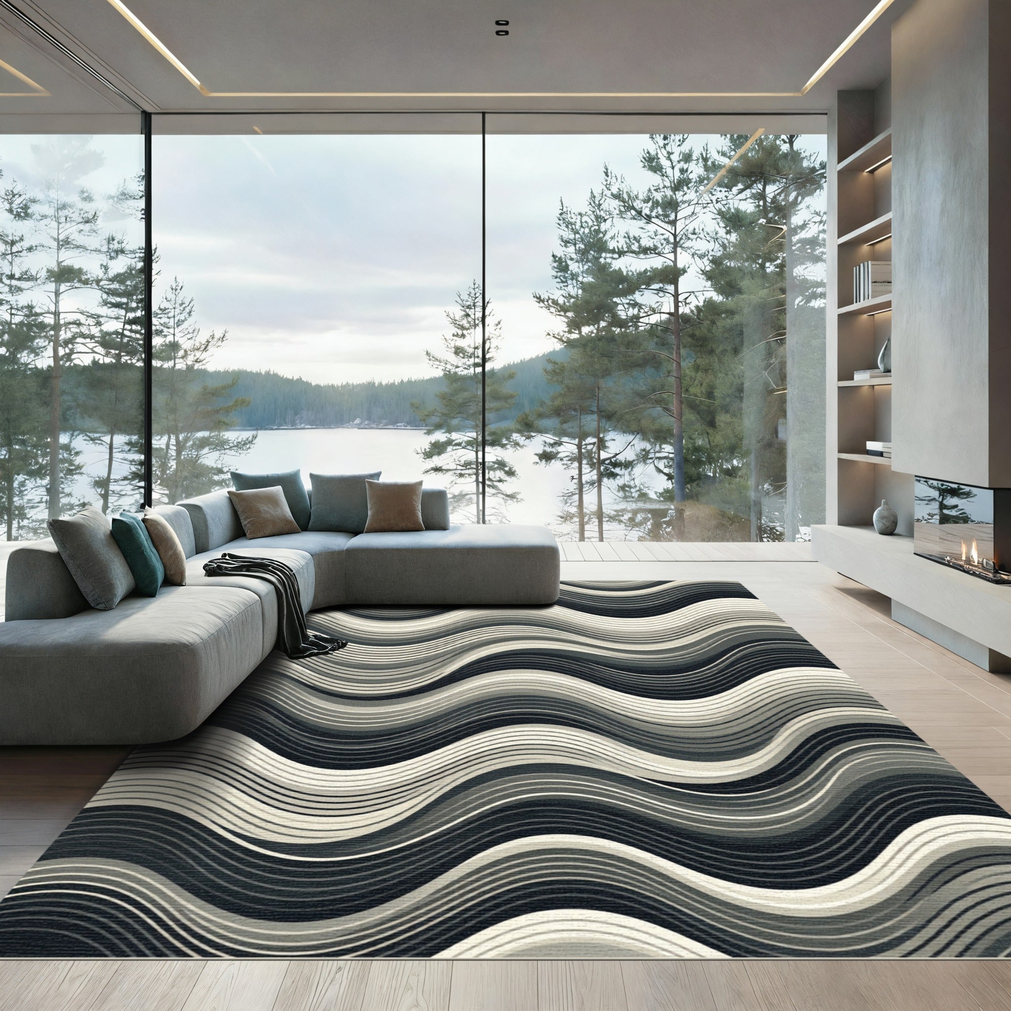 Monochromatic Stripe Wave Composition Rug