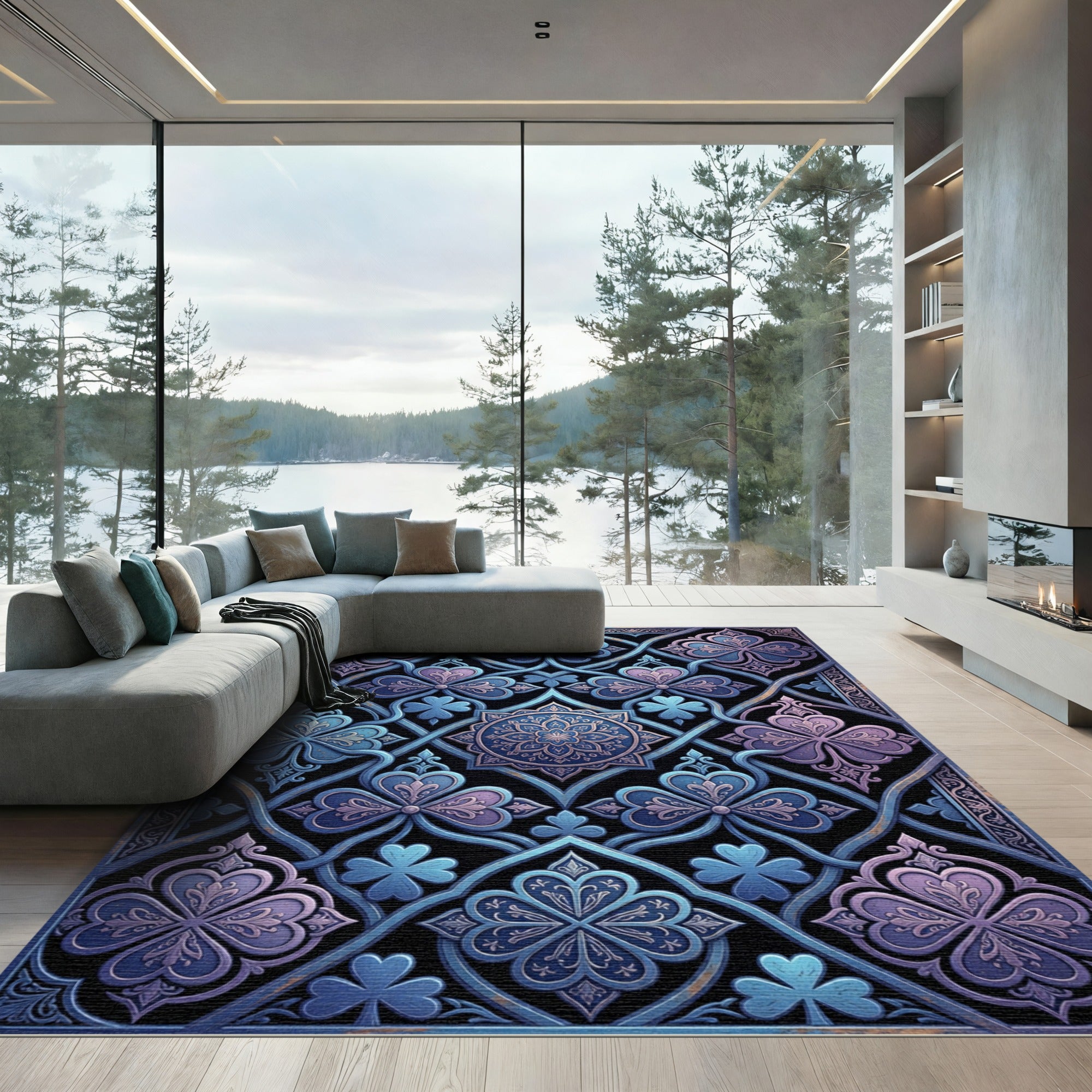 Blue and Purple Clover Lattice Rug