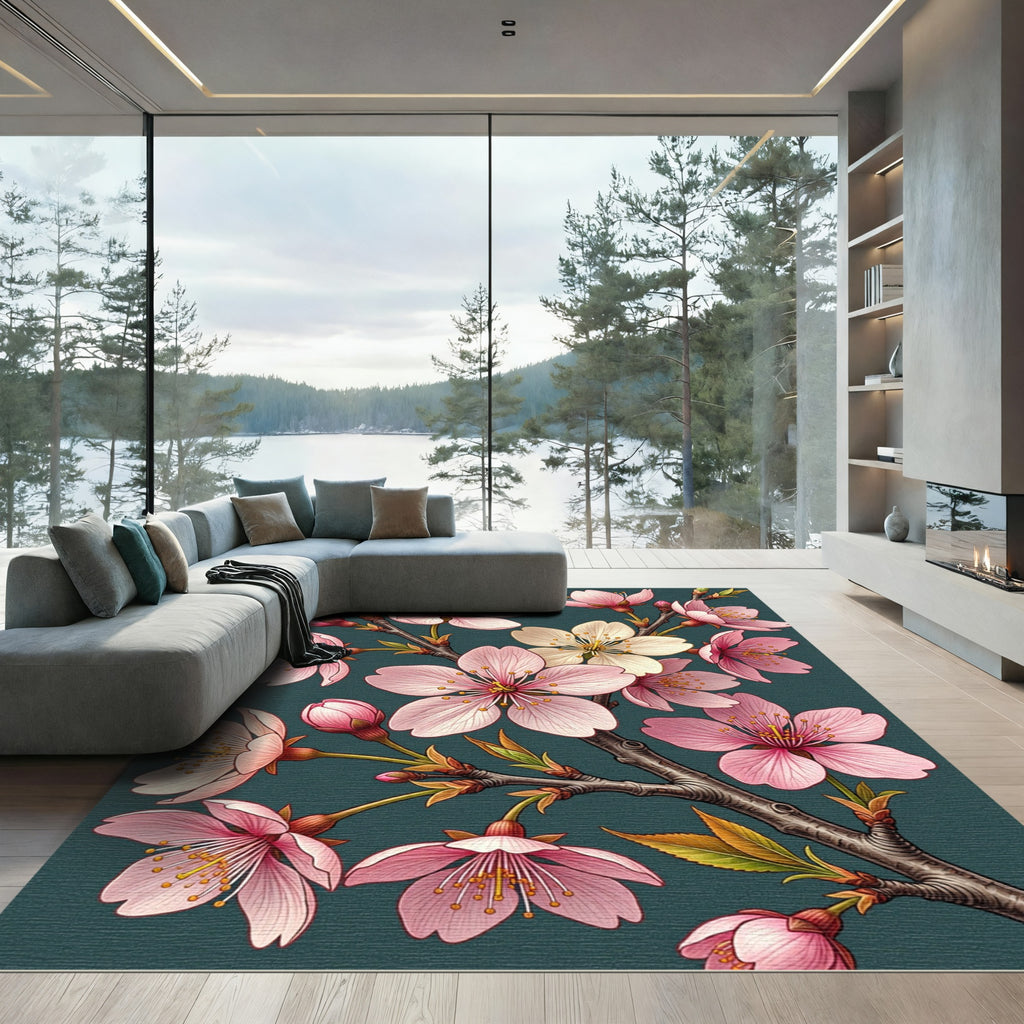 Pink Cherry Blossom Branch Bloom Rug