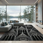 Monochrome Gothic Cathedral Arch Grid Rug