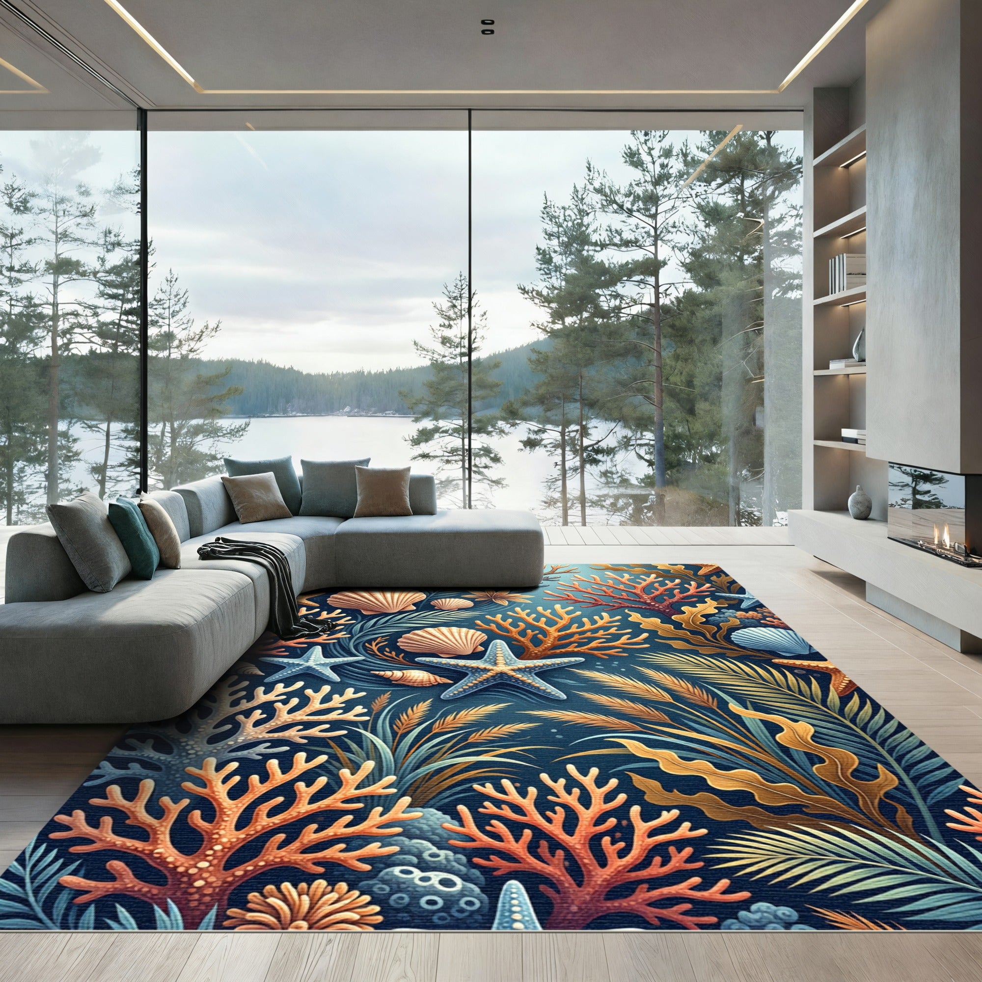 Undersea Coral Starfish Shell Garden Rug