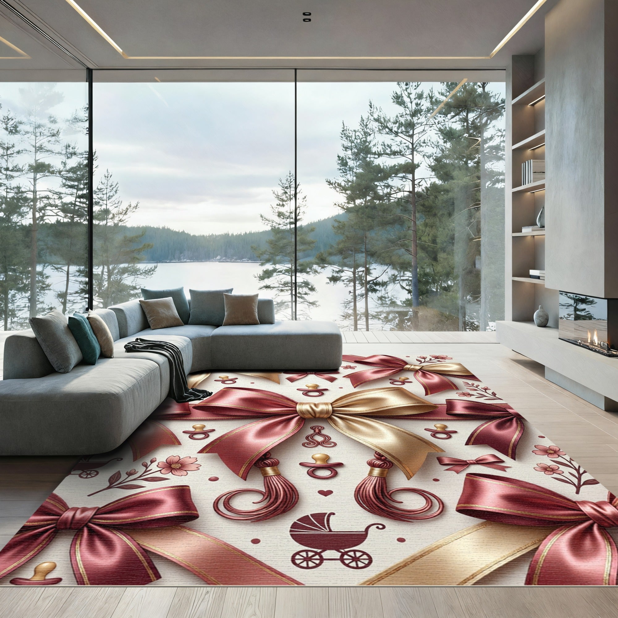 Graceful Rose Gold Bow Baby Keepsake Rug