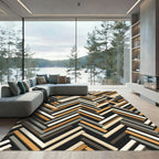 Modern Neutral Herringbone Slatted Geometric Rug