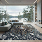Metallic Starburst and Floral Gray Medallion Rug