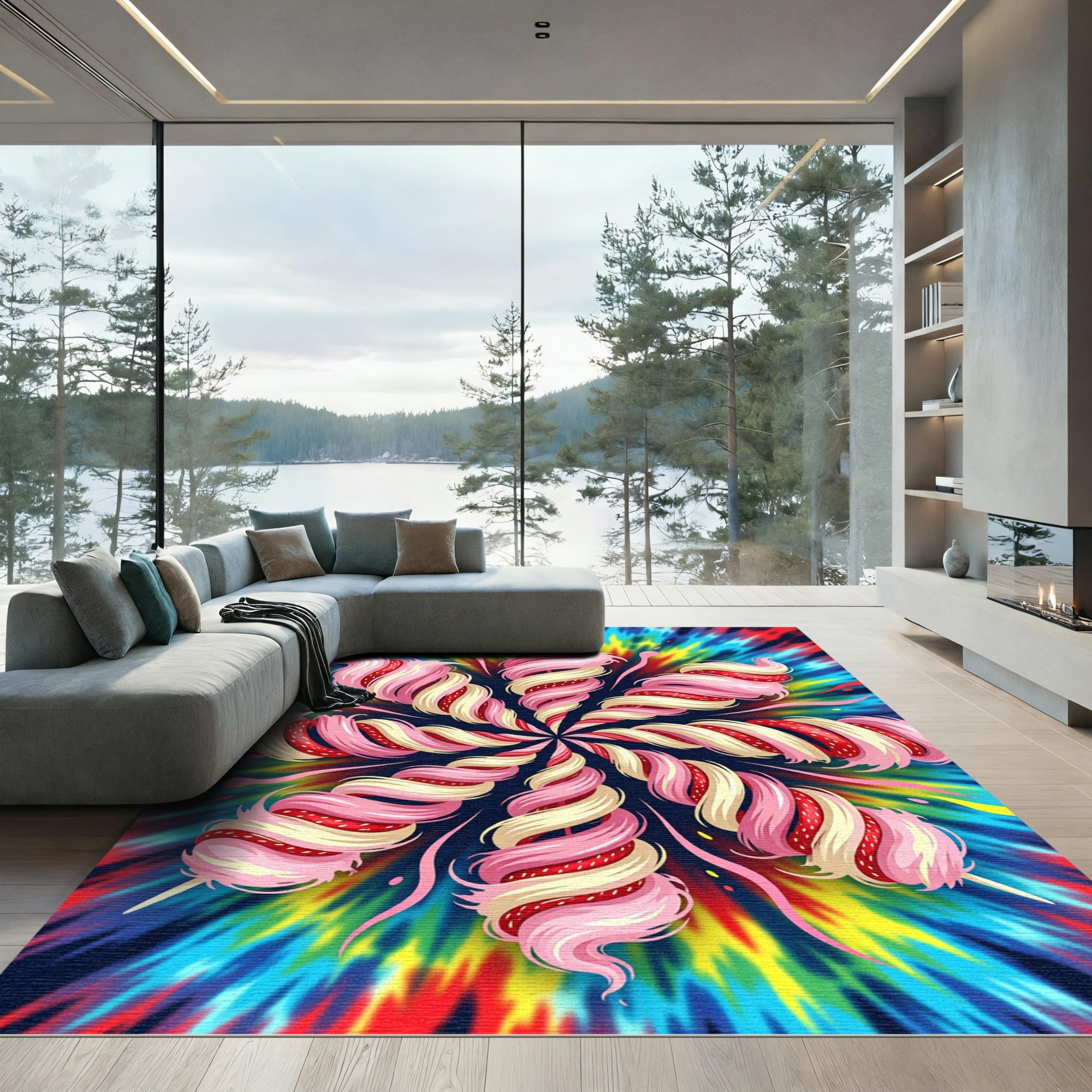 Whimsical Pink Strawberry Swirl Lollipop Rug