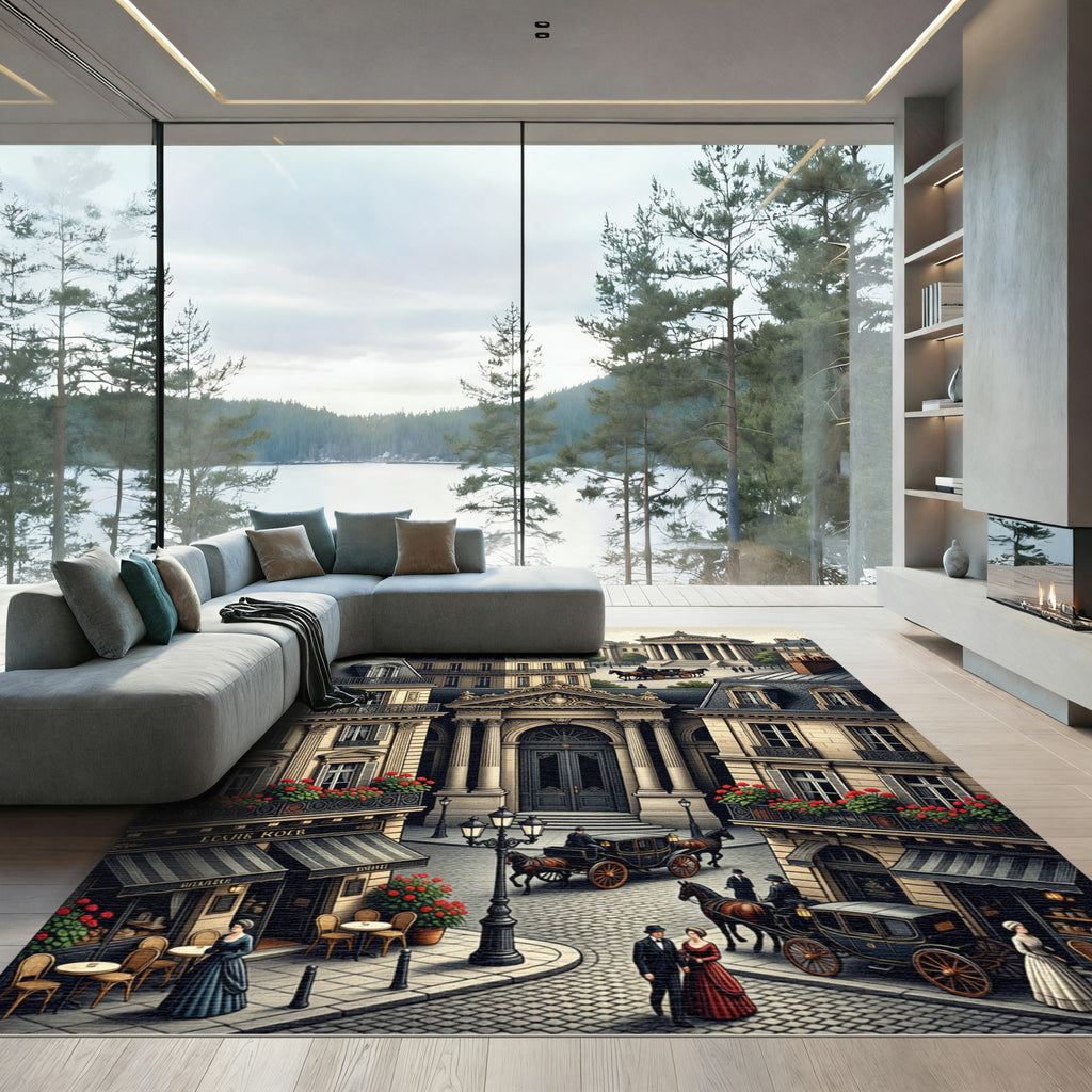 Parisian Street Scene Floral Carriage Rug