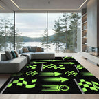 Neon Pixel Jet Stream Checkered Flag Rug