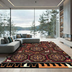 Deep Red Golden Animal Medallion Rug