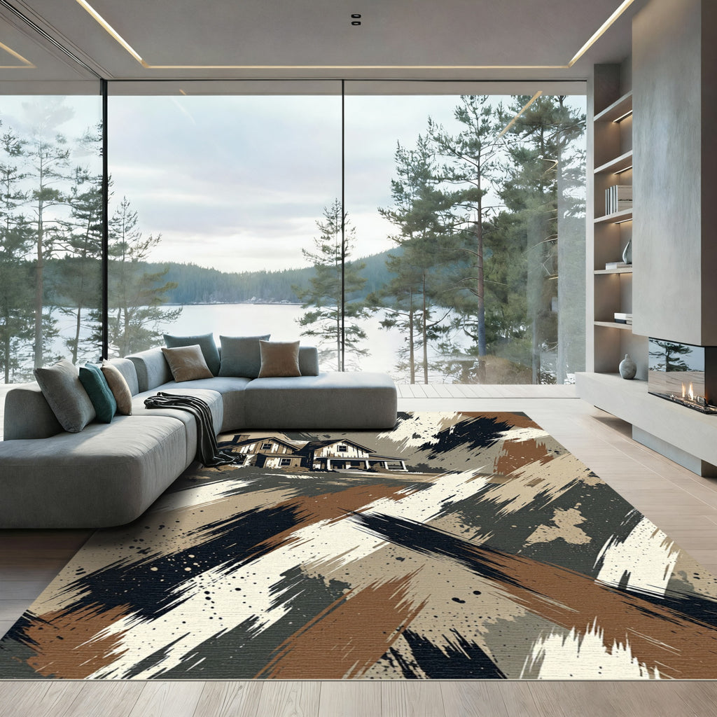 Rustic Farmhouse Grunge Abstract Strokes Rug